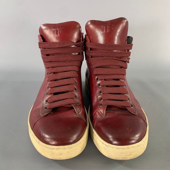 TOM FORD Size 8 Burgundy Leather High Top Lace Up Shoes main image 3